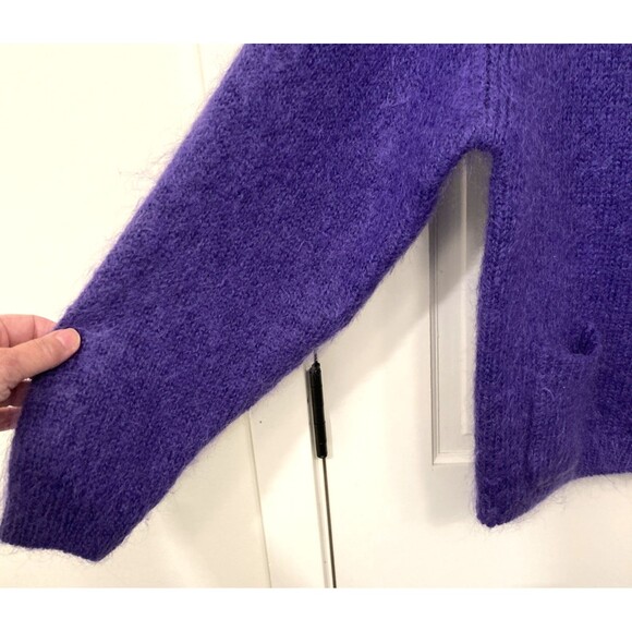 Vtg Mohair Blend Cardigan Violet Long Sleeve L Sweater Womens Fuzzy 80s Luxury - Picture 3 of 14